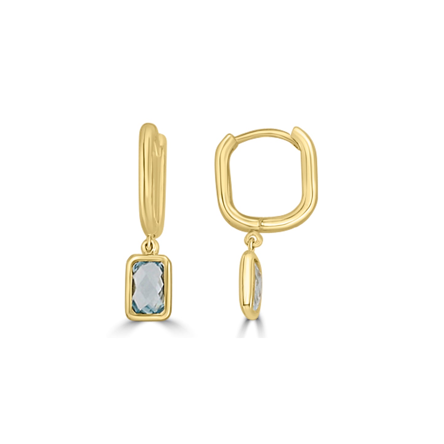 9K Yellow Gold Faceted Sky Blue Topaz Huggie Earrings