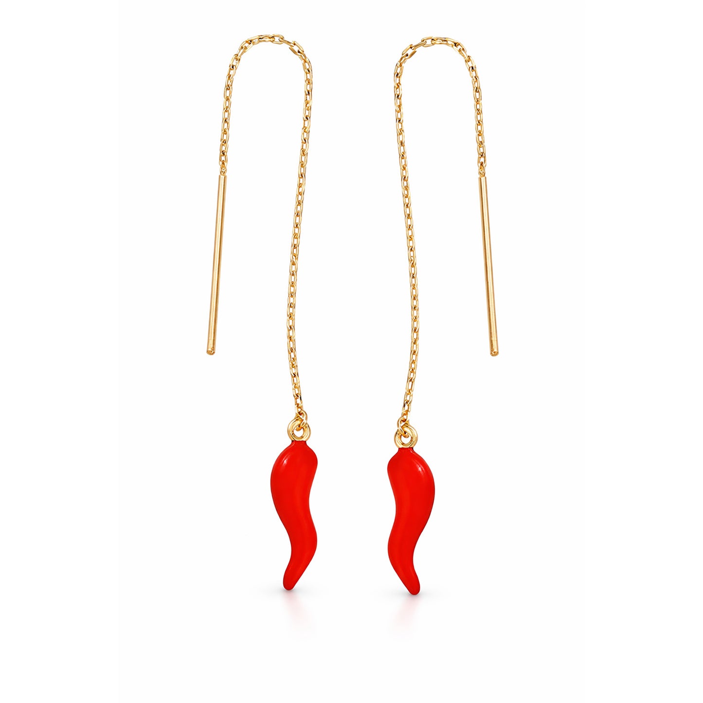 9K Yellow Gold Red Horn Threader Earrings