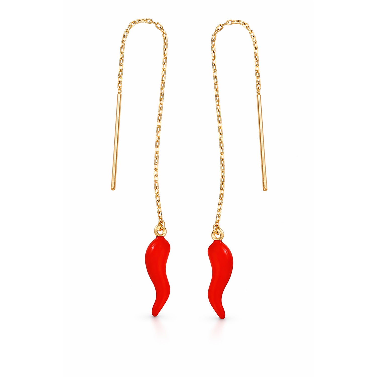 9K Yellow Gold Red Horn Threader Earrings