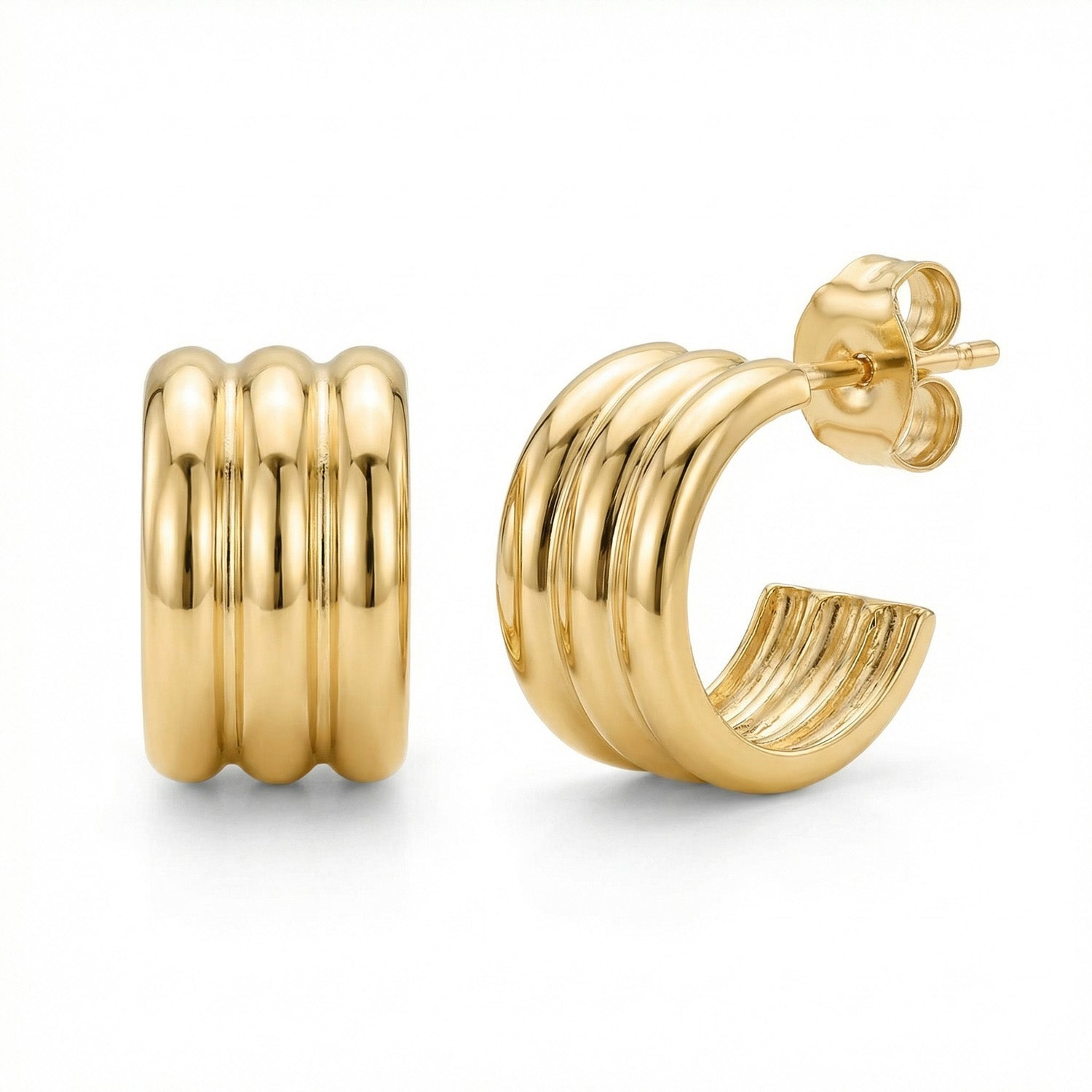 9K Yellow Gold Triple Row Earrings