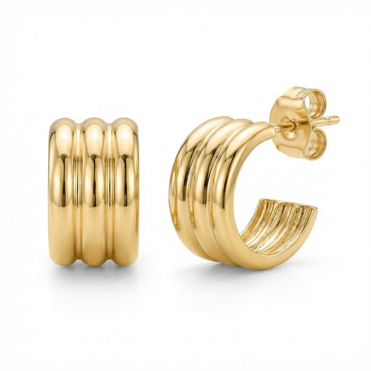 9K Yellow Gold Triple Row Earrings