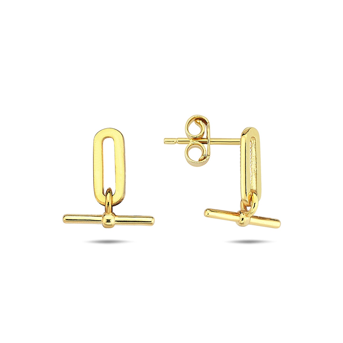 9K Yellow Gold T-Bar Stud Earrings