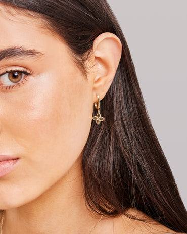 9K Yellow Gold Floral Oval Huggie Earrings