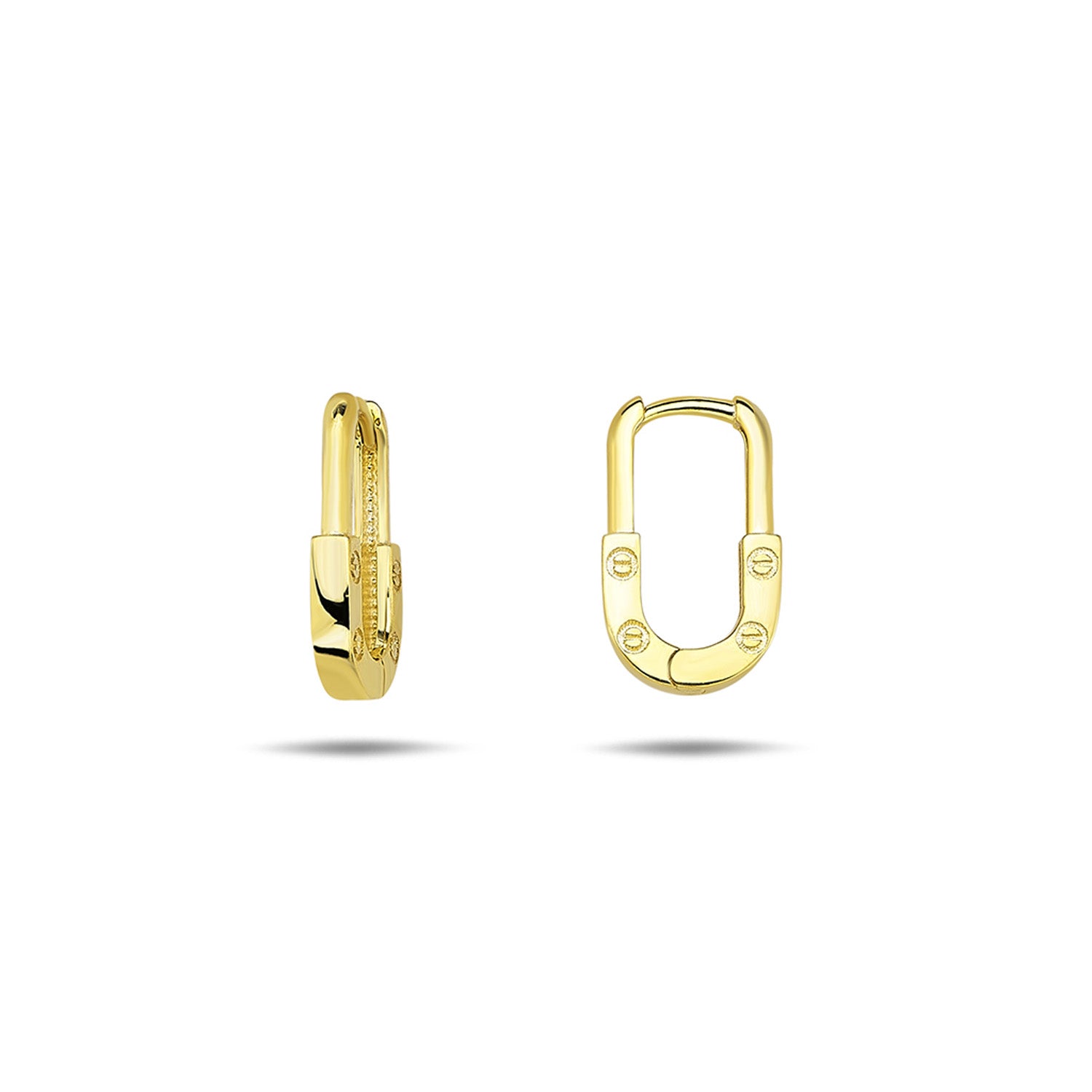 9K Yellow Gold Lock Oval Creole Earrings