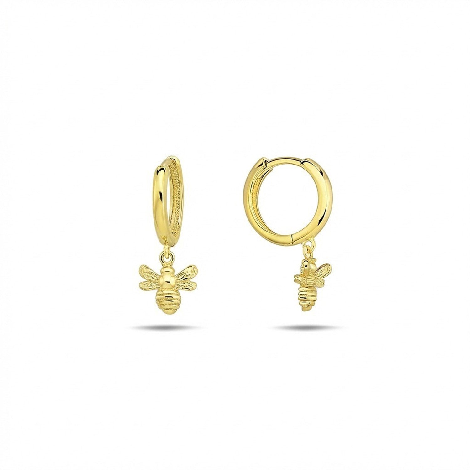 9K Yellow Gold Bumble Bee Huggie Earrings