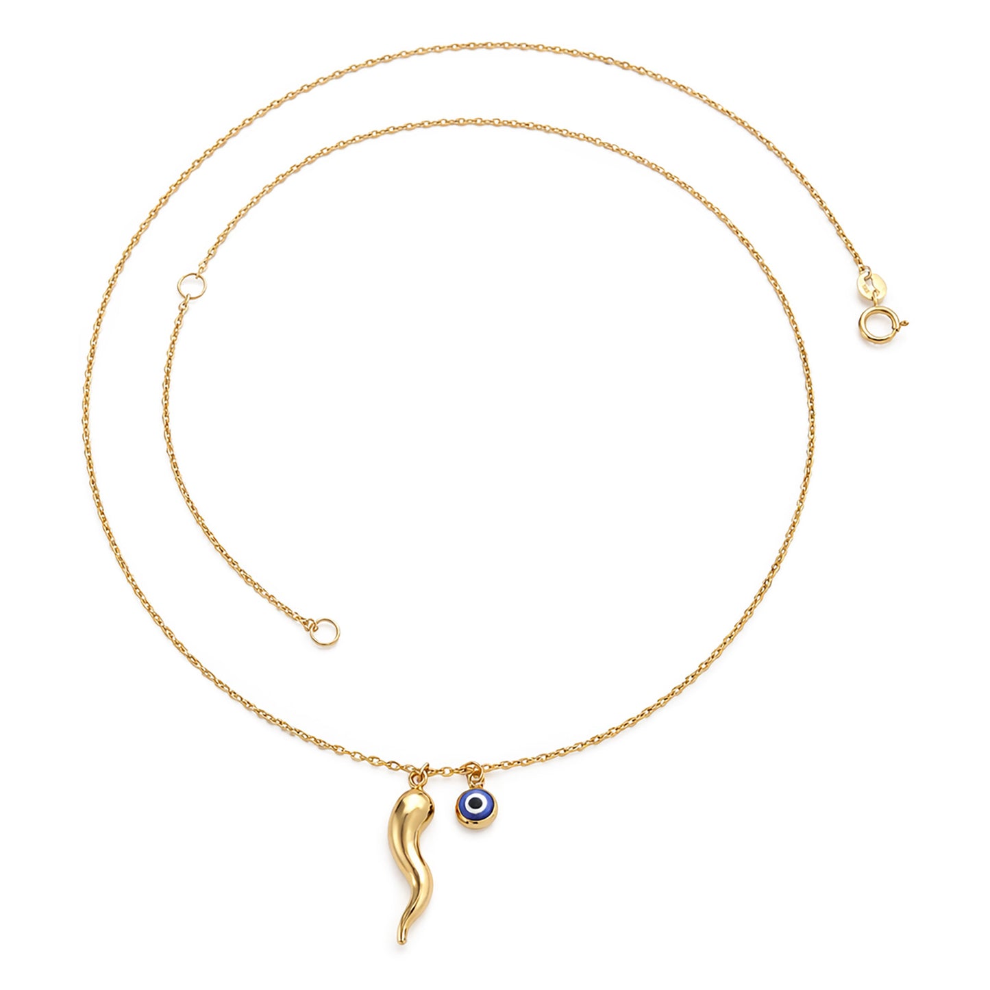 9K Yellow Gold Nazar & Gold Horn Necklace 40-45cm