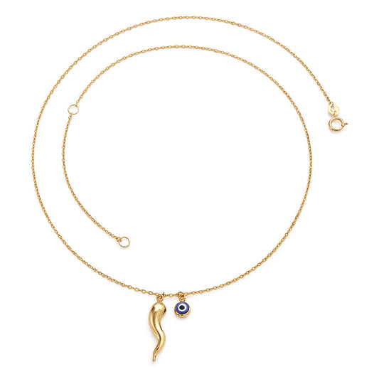 9K Yellow Gold Nazar & Gold Horn Necklace 40-45cm