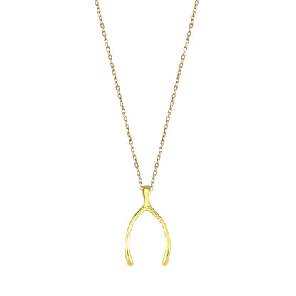 9K Yellow Gold Lucky Wishbone Necklace 40-45cm
