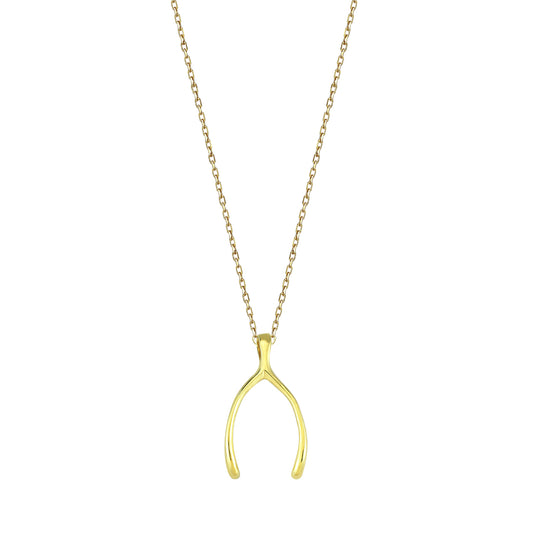 9K Yellow Gold Lucky Wishbone Necklace 40-45cm