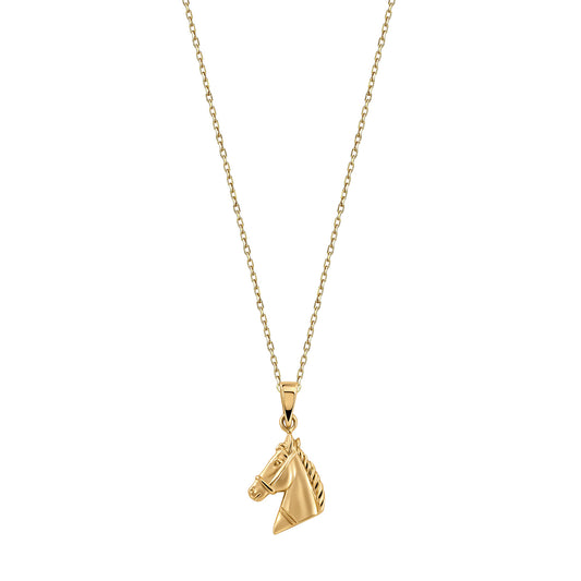 9K Yellow Gold Horse Head Necklace 40-45cm
