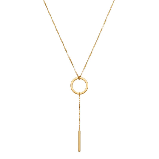 9K Yellow Gold Circle & Bar 'Y' Necklace 40-45cm