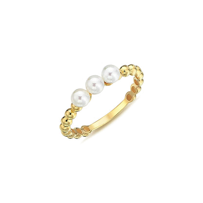 9K Yellow Gold Freshwater Pearl Beaded Ring
