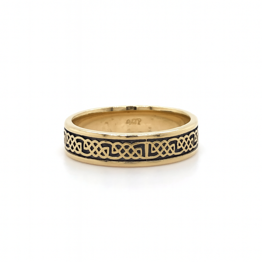 9K YG CELTIC OXIDISED BAND