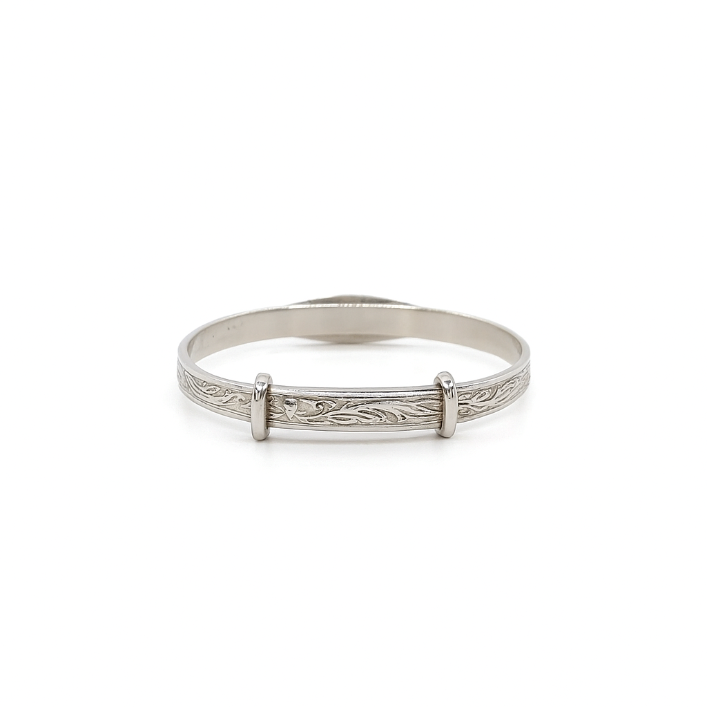 RHODIUM PLATED STERLING SILVER BABY BANGLE WITH CZ