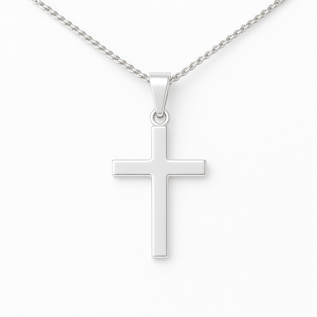 9K WG Plain Square Profile Cross 20mm Pendant