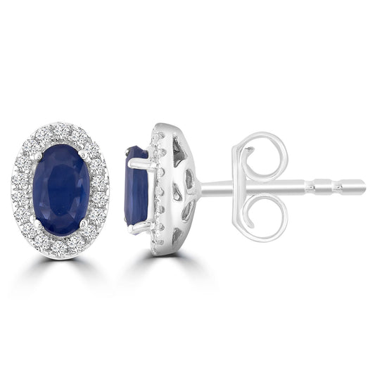 Sapphire Stud Earrings with 0.10ct Diamonds in 9K White Gold