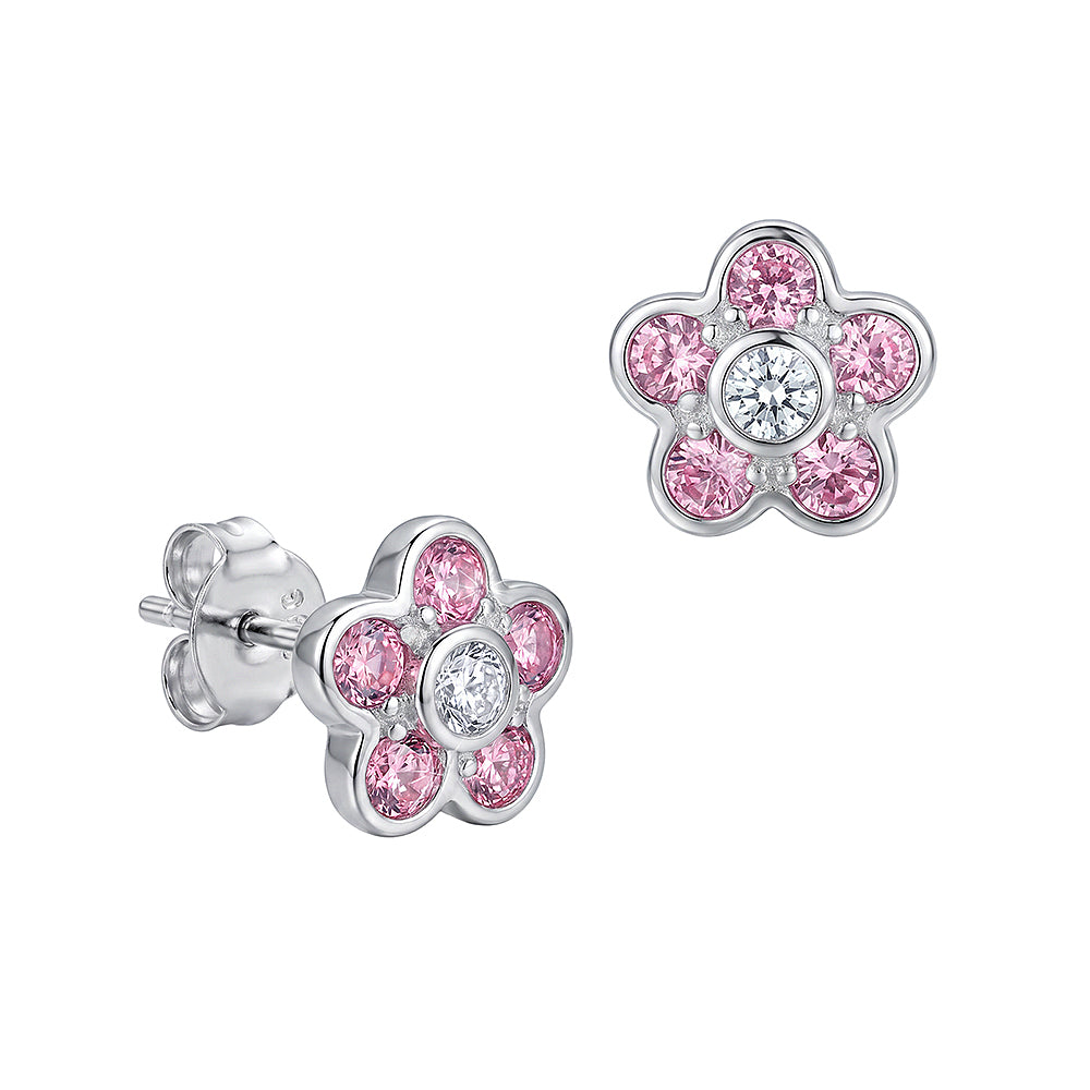 Pink Cz / White Cz Flower Studs