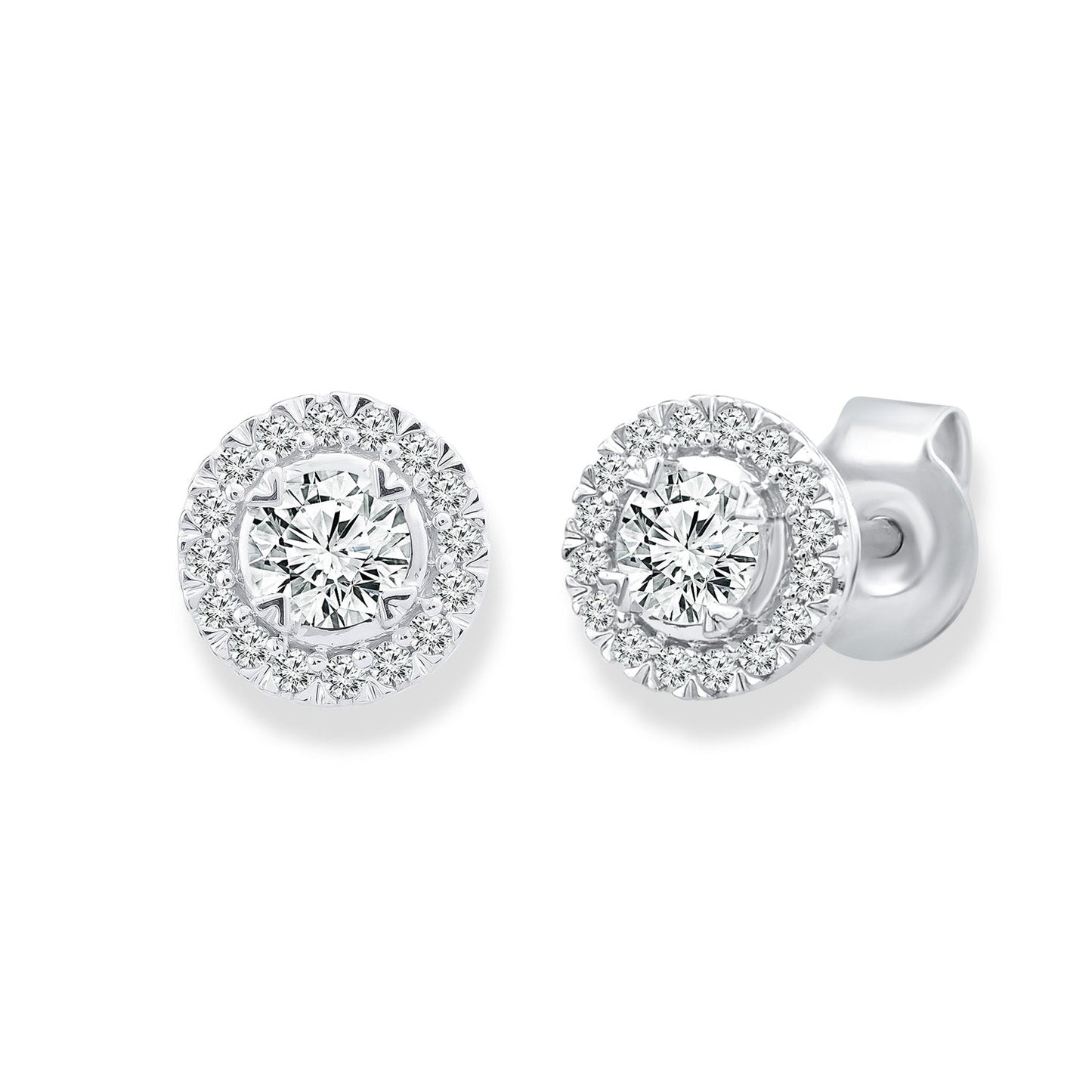Halo Stud Earrings with 0.50ct Diamonds in 9K White Gold - EF-5121-W