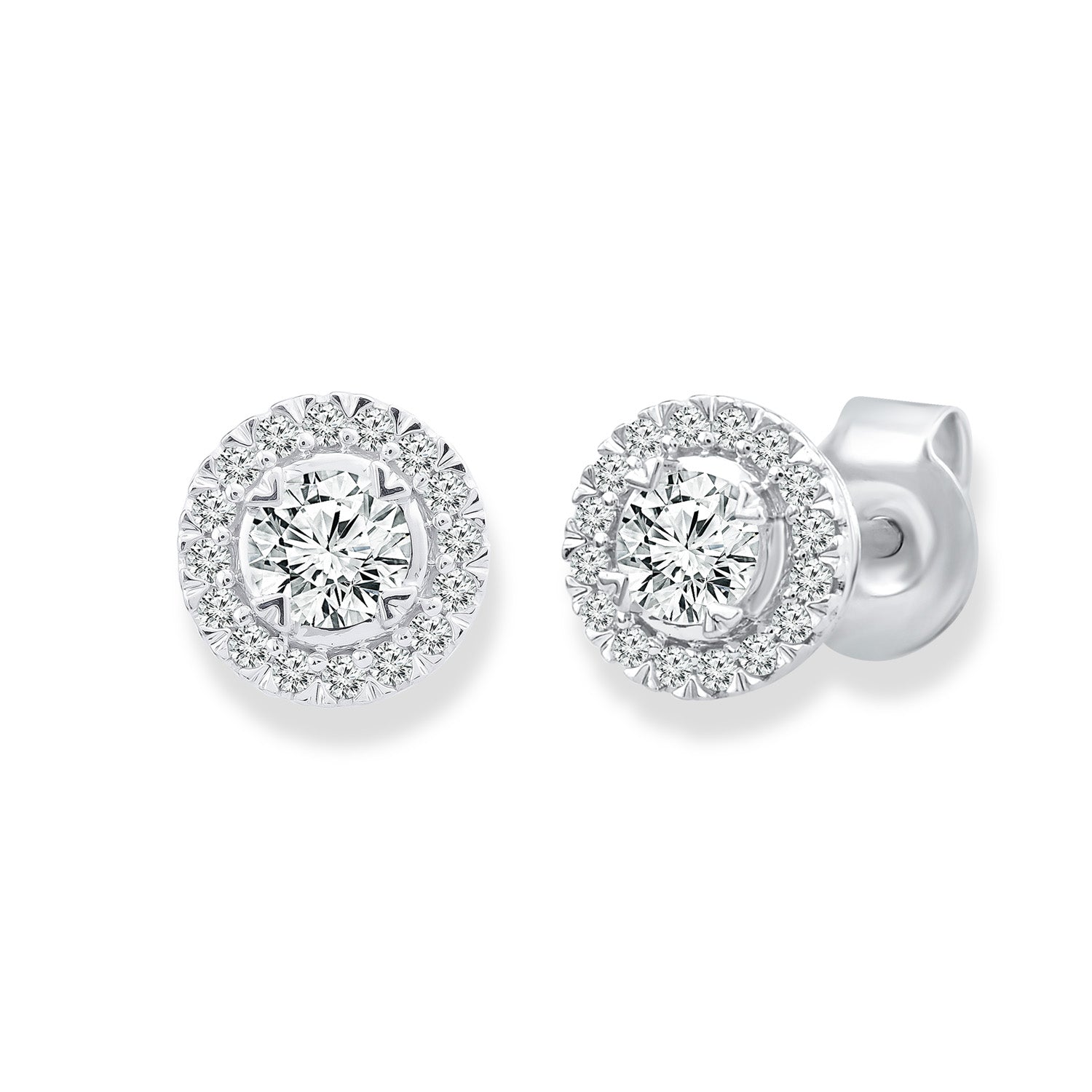 Halo Stud Earrings with 0.50ct Diamonds in 9K White Gold - EF-5121-W