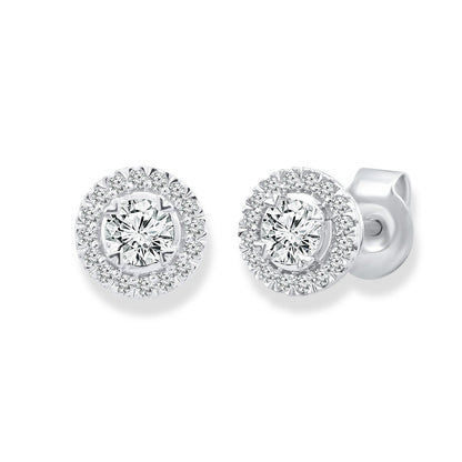 Halo Stud Earrings with 0.50ct Diamonds in 9K White Gold - EF-5121-W