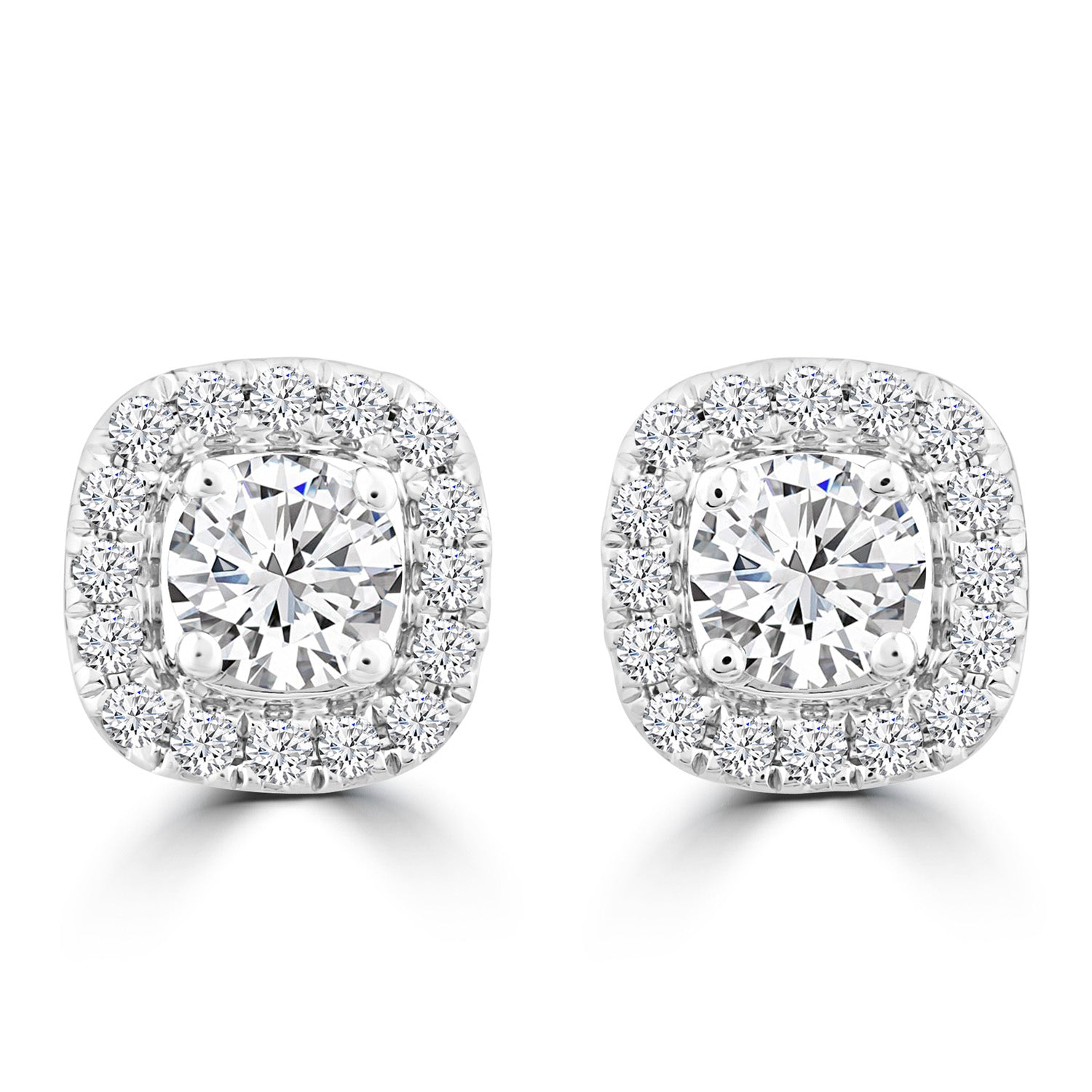 Halo Stud Earrings with 0.50ct Diamonds in 9K White Gold - EF-5970-W