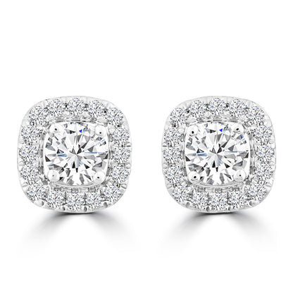 Halo Stud Earrings with 0.50ct Diamonds in 9K White Gold - EF-5970-W