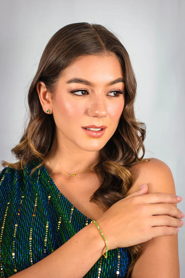 MILESTONE E GREEN ZIRCONIA HALO EARRINGS IN GOLD