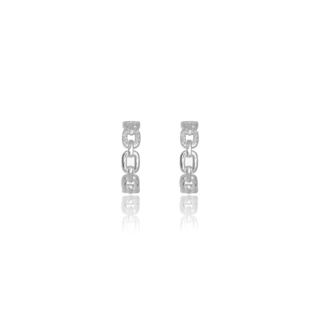 TWELVE NATURAL DIAMOND LINK EARRINGS SILVER