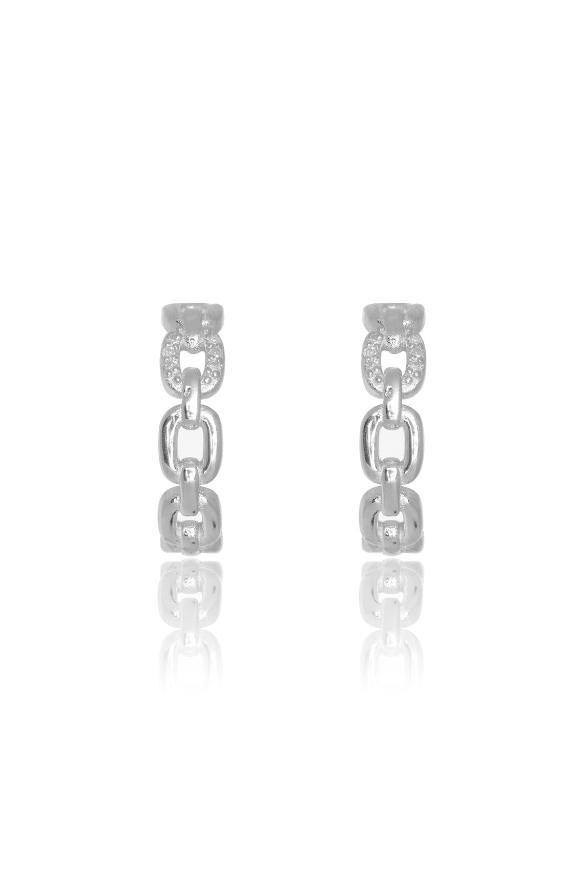 TWELVE NATURAL DIAMOND LINK EARRINGS SILVER