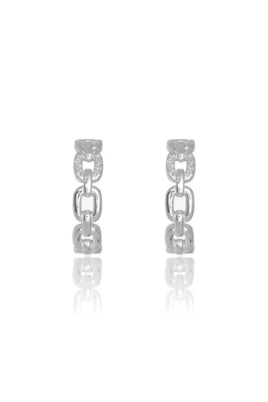 TWELVE NATURAL DIAMOND LINK EARRINGS SILVER