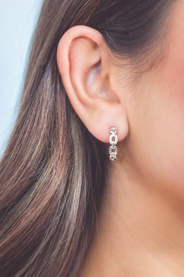 TWELVE NATURAL DIAMOND LINK EARRINGS SILVER