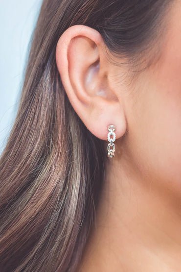 TWELVE NATURAL DIAMOND LINK EARRINGS SILVER