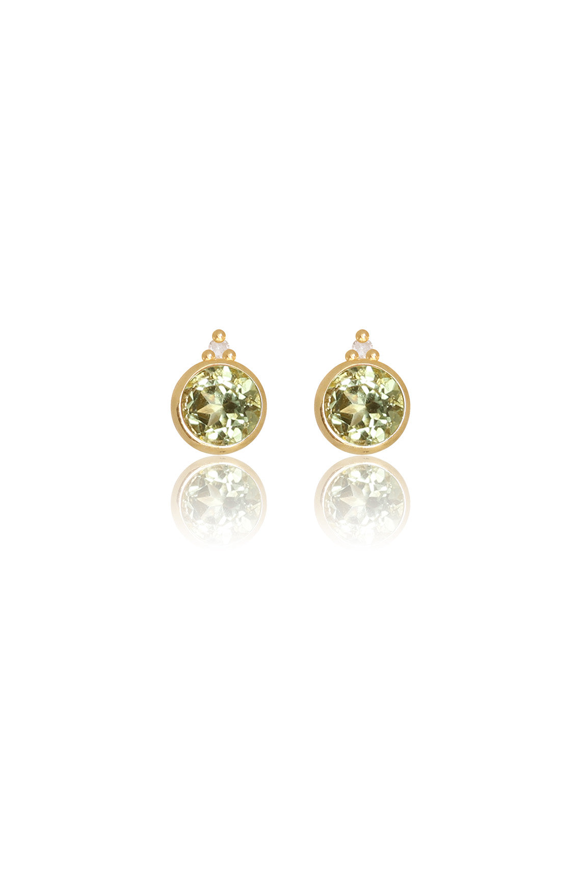 NATURAL PERIDOT AND TWO NATURAL DIAMOND AUGUST EARRINGS GOLD