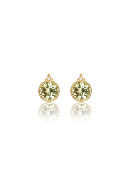 NATURAL PERIDOT AND TWO NATURAL DIAMOND AUGUST EARRINGS GOLD