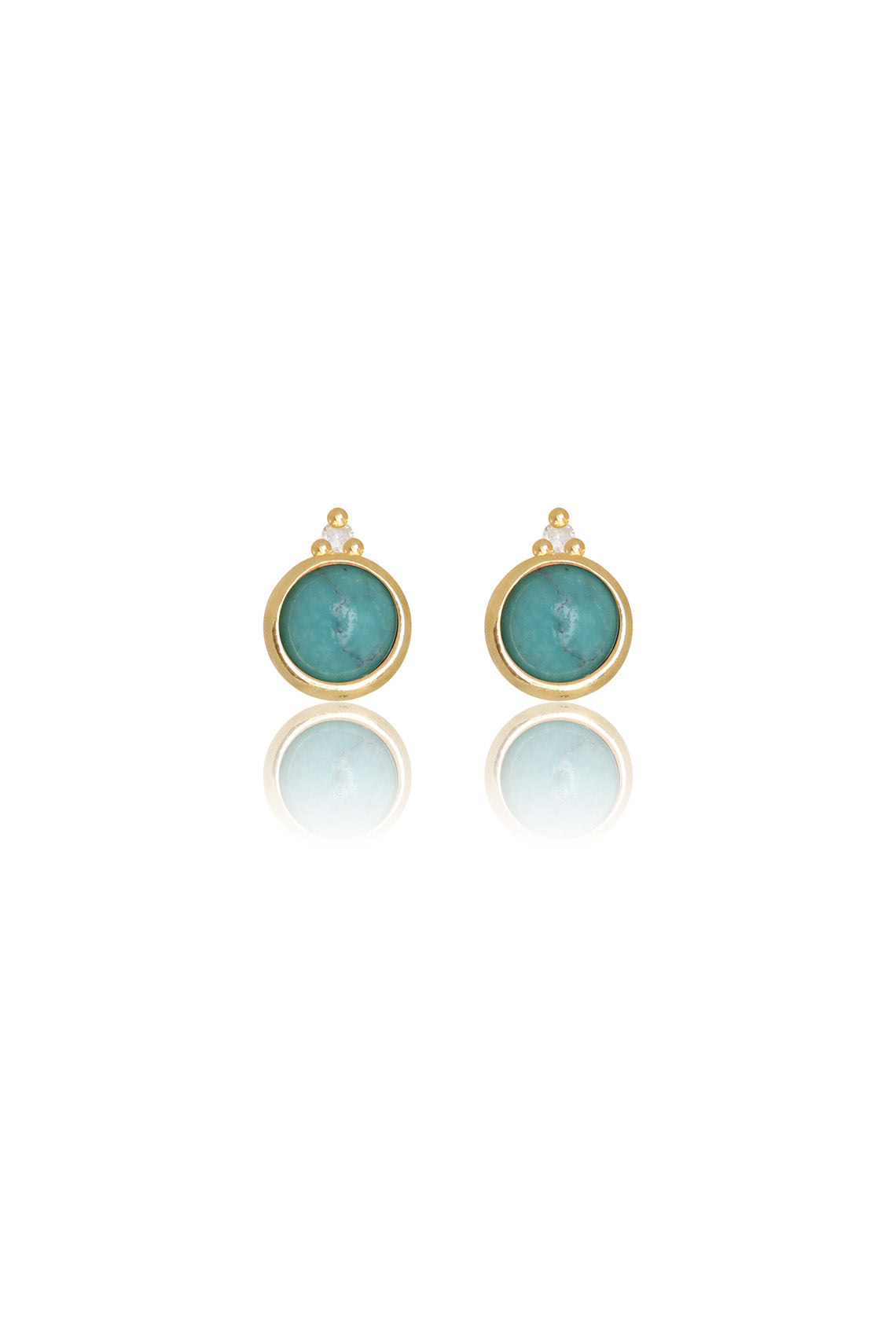 NATURAL TURQUOISE AND TWO NATURAL DIAMOND DECEMBER EARRINGS GOLD