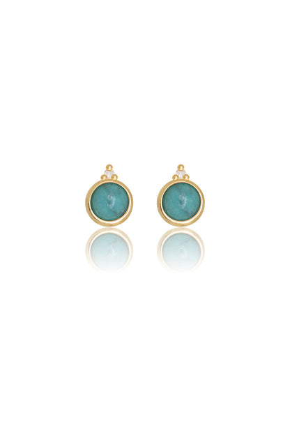 NATURAL TURQUOISE AND TWO NATURAL DIAMOND DECEMBER EARRINGS GOLD
