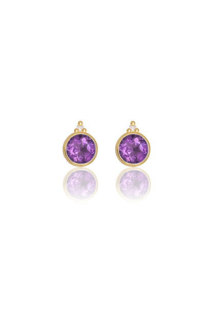 NATURAL AMETHYST AND TWO NATURAL DIAMOND FEBRUARY EARRINGS GOLD