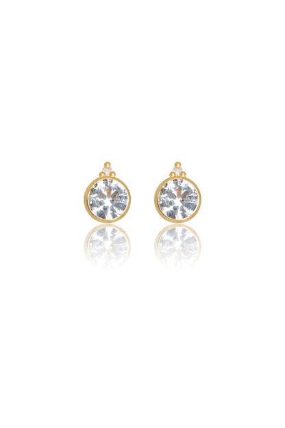 NATURAL AQUAMARINE AND TWO NATURAL DIAMOND MARCH EARRINGS GOLD