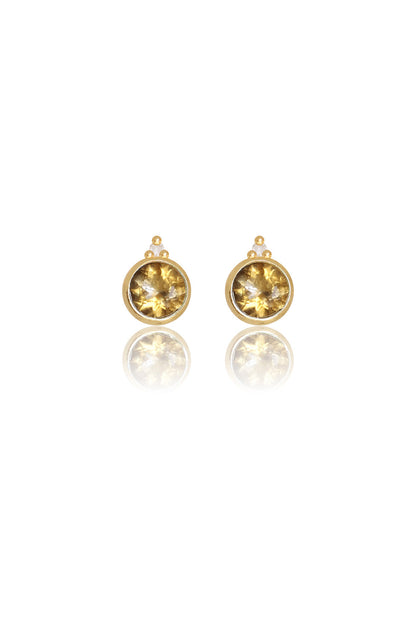 NATURAL CITRINE AND TWO NATURAL DIAMOND NOVEMBER EARRINGS GOLD