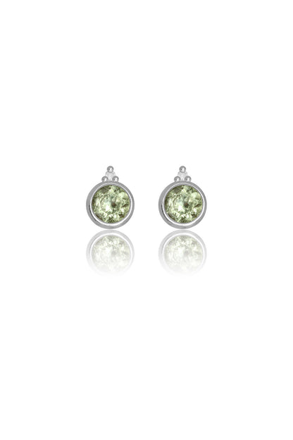 NATURAL PERIDOT AND TWO NATURAL DIAMOND AUGUST EARRINGS SILVER
