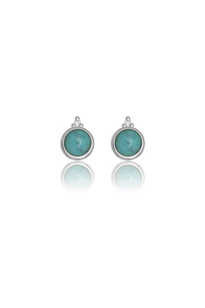 NATURAL TURQUOISE AND TWO NATURAL DIAMOND DECEMBER EARRINGS SILVER