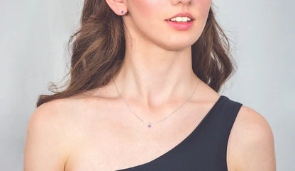 NATURAL AMETHYST AND TWO NATURAL DIAMOND FEBRUARY EARRINGS SILVER
