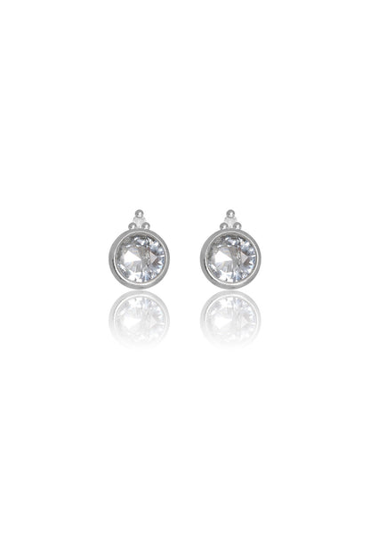 NATURAL AQUAMARINE AND TWO NATURAL DIAMOND MARCH EARRINGS SILVER
