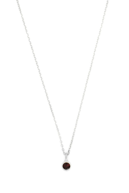 NATURAL GARNET AND DIAMOND JANUARY PENDANT SILVER