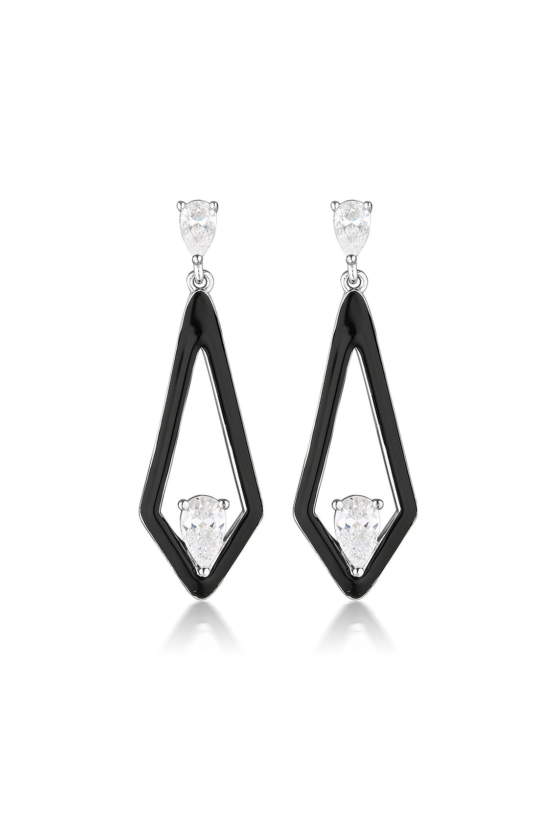 REFLECTION EVOKE EARRINGS SILVER & BLACK ENAMEL