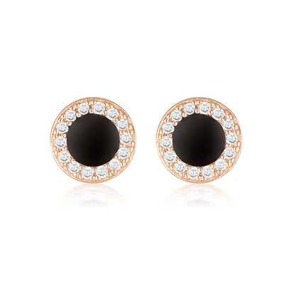 REFLECTION ENAMEL STUD EARRINGS ROSE GOLD & BLACK