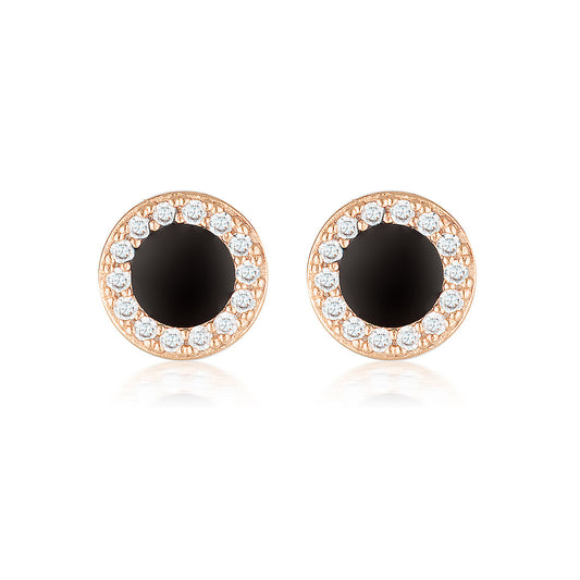 REFLECTION ENAMEL STUD EARRINGS ROSE GOLD & BLACK