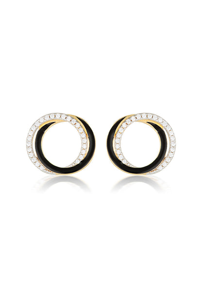 REFLECTION CIRCLES EARRING GOLD, SILVER & BLACK ENAMEL