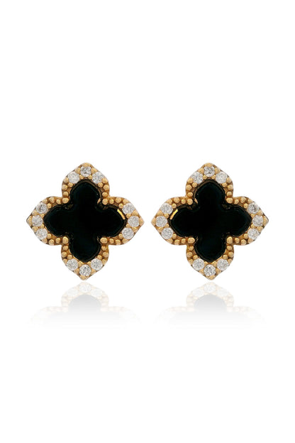 GEORGINI MIDNIGHT VELVET BLACK AGATE FAIRWATER STUD EARRINGS GOLD