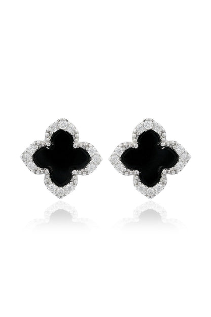 GEORGINI MIDNIGHT VELVET BLACK AGATE FAIRWATER STUD EARRINGS SILVER